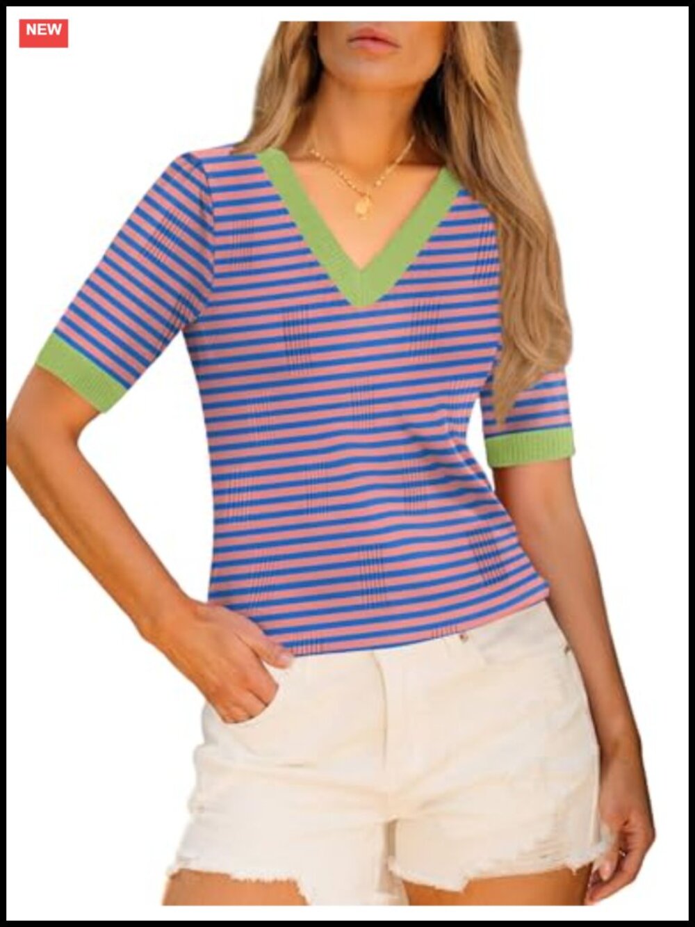 Zeagoo Womens Short Sleeve V-Neck Knit Sweater Lightweight Pullover Top